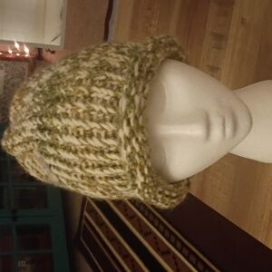 Green and White Knit Beanie